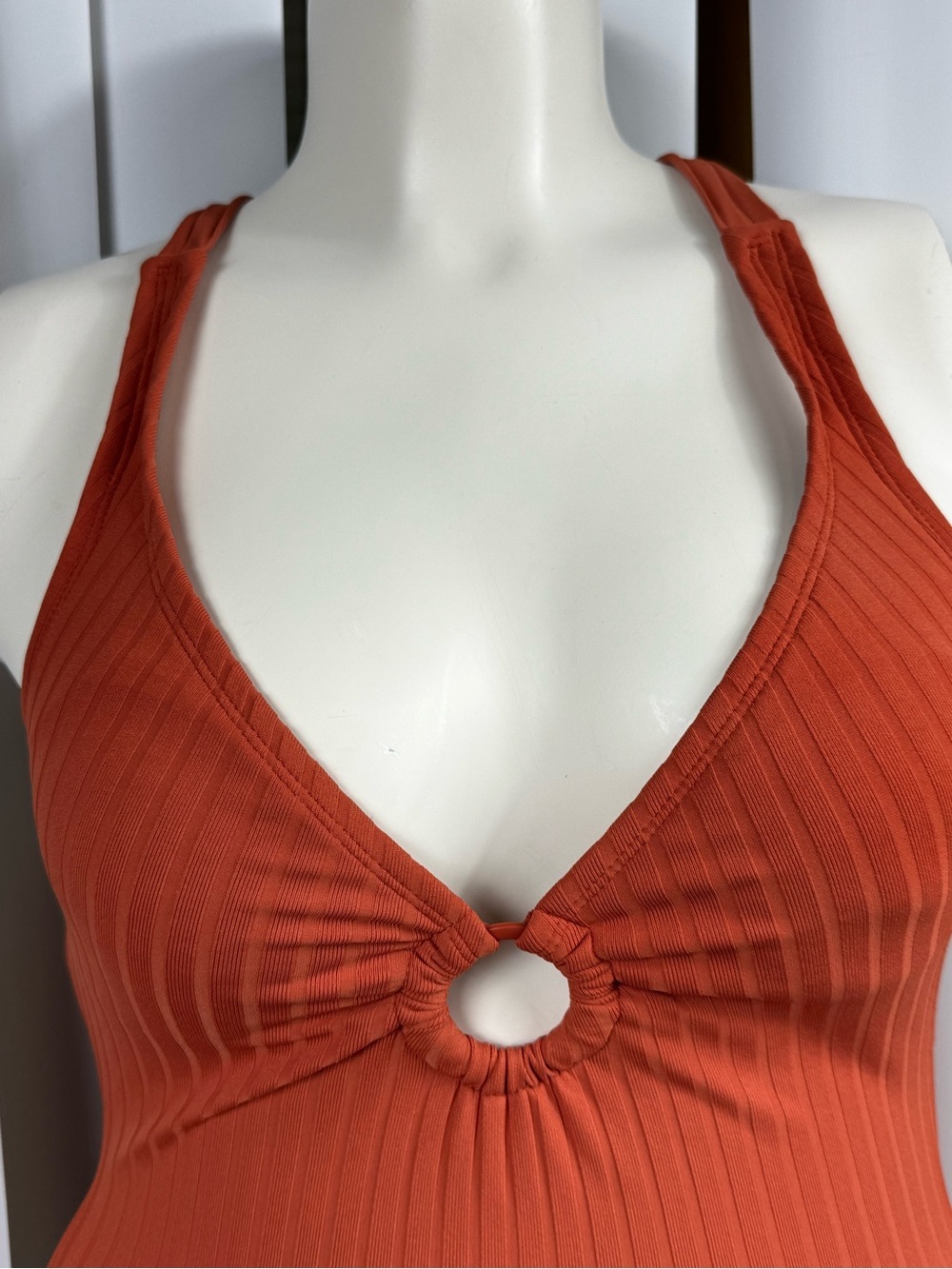 Kona Sol Ribbed One Piece Swimsuit Rust Cutout Open Back Size Small - Picture 3 of 12